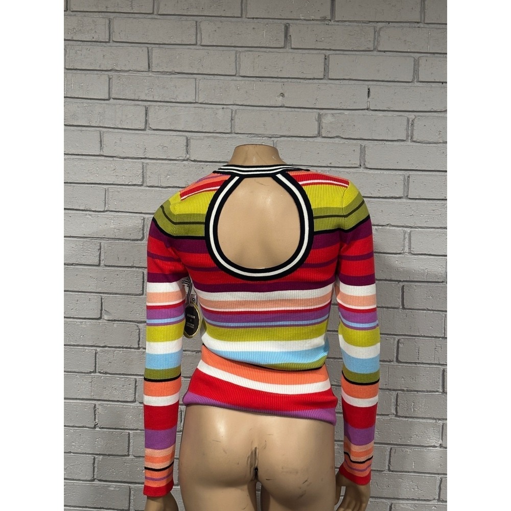 Old Navy x CJR Rainbow Stripe Ribbed Knit Top Open Back Cutout Multi-Color | L - Picture 7 of 14